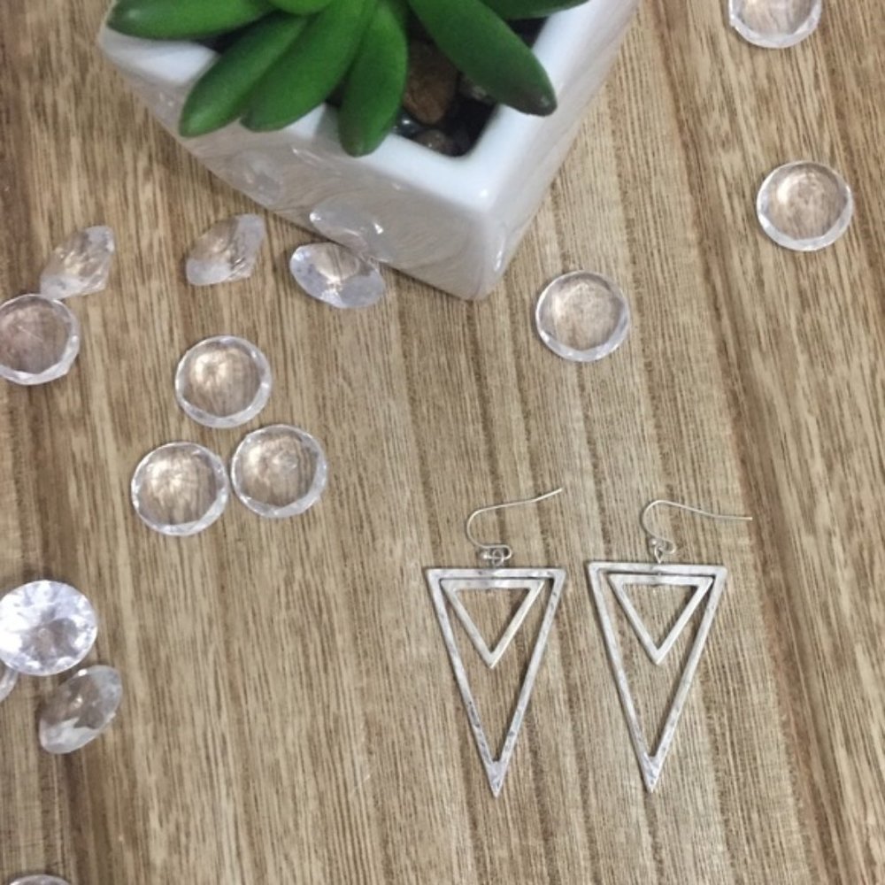 Silver Double Triangle Dangle Geometric Earrings